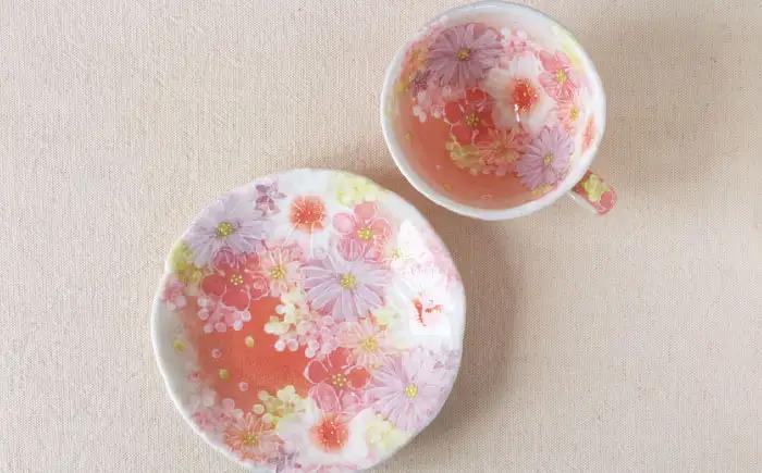 【瀬戸焼】「工房 ゆずりは」 紅彩花雅 コーヒー碗皿 1客 【松本陶器株式会社】 / マグ 食器 コーヒーカップ ティーカップ / 瀬戸市[BBDX032]