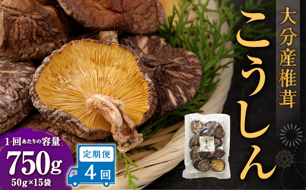 
            【4ヶ月定期便】大分産椎茸こうしん 750g（50g×15袋）合計3,000g 60袋 乾燥椎茸 乾燥 しいたけ 干し椎茸 乾し椎茸 乾燥野菜 原木こうしん 大分県 九重町
          