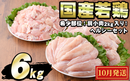 【0124806a-2510】＜2025年10月発送予定＞国産若鶏肉ヘルシーセット(合計6kg・ムネ、ささみ、肩小肉) 鶏肉 鳥肉 とり肉 むね肉 おかず 小分け 国産【エビス】