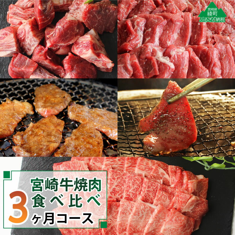 【ふるさと納税】【定期便】A4A5等級 黒毛和牛 宮崎牛焼肉食べ比べ3ヶ月コース 合計2.2kg 牛肉 BBQ バーベキュー 冷凍 内閣総理大臣賞受賞 宮崎県産 国産 送料無料