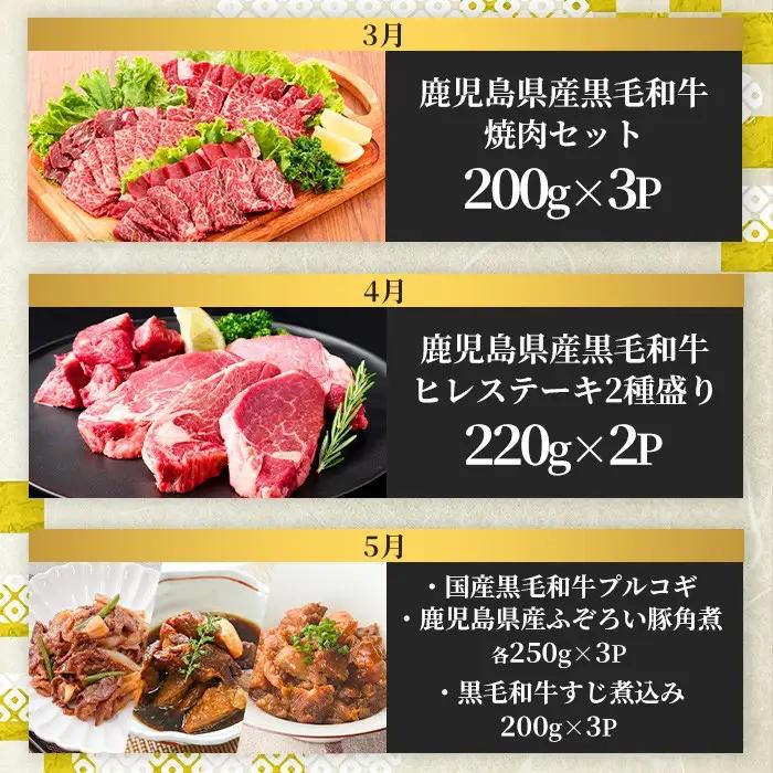 No.754 ＜定期便・全12回(連続)＞お楽しみ！大人気の返礼品定期便(全12回・ステーキ、ハンバーグ、ローストビーフなど)牛肉 黒毛和牛 スライス すき焼き しゃぶしゃぶ 焼肉 BBQ キャンプ 