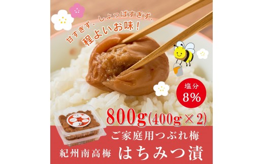 
            紀州南高梅つぶれ梅（はちみつ漬）合計800g（400gx2） 塩分8% [AJ10]
          