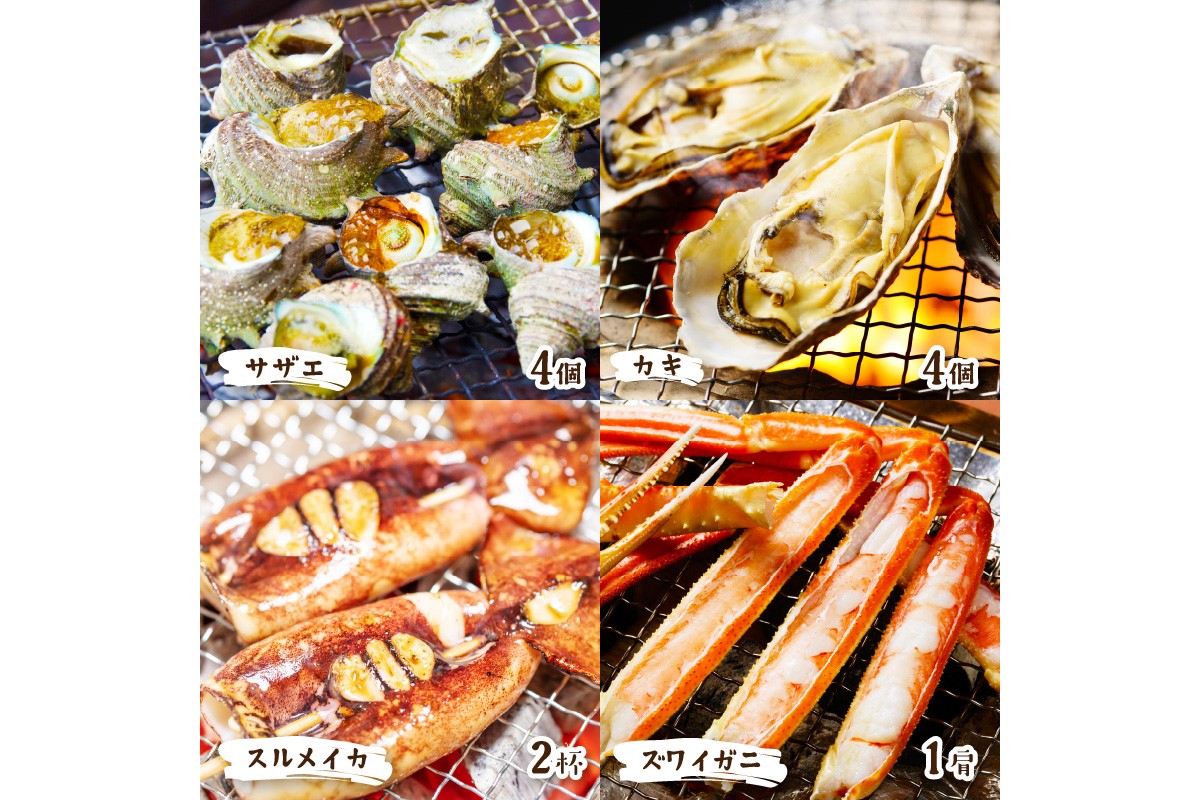 大満足！京丹後・海鮮BBQ　Cセット　贅沢生ズワイガニ付き　4種11品（3～4人前）　YK00144