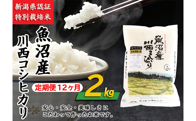 【定期便／12ヶ月】魚沼産川西こしひかり2kg 新潟県認証特別栽培米