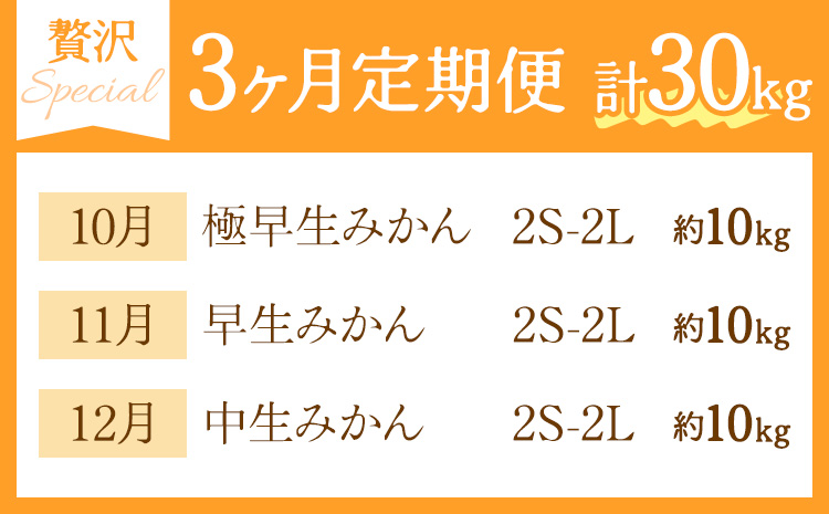 【3ヶ月定期便】みかん 定期便 秀品 温州みかん ペシャル 計30kg 日本フルーツ株式会社《10月上旬-12月末頃出荷》熊本県 長洲町 ミカン 蜜柑 柑橘類 極早生 早生 中生 果物 フルーツ