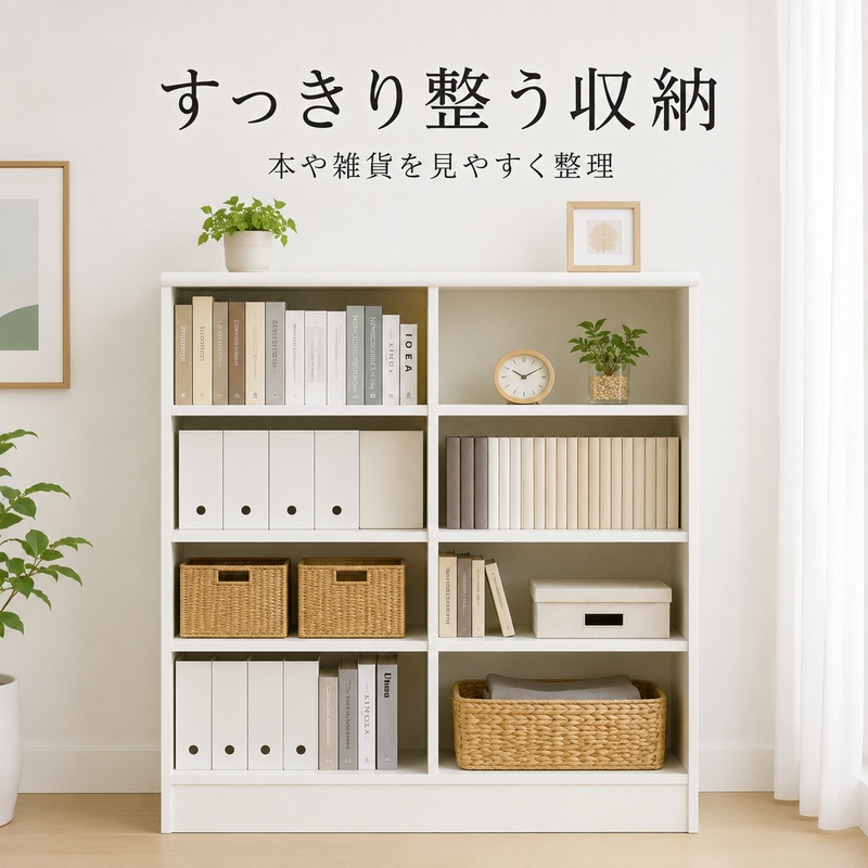オープンフリー収納ラック　高さ90 幅90 WH インテリア 家具 収納家具 おしゃれ オープンラック 収納力抜群 本棚 小物収納 低ホルムアルデヒド素材 安心