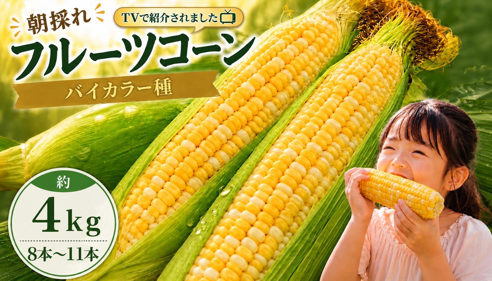 【2027年先行予約】南国フルーツコーン バイカラー種 約4kg(8～11本) | とうもろこし トウモロコシ コーン スイートコーン フルーツとうもろこし もぎたて 新鮮 朝採れ 朝どり 夏野菜 旬 期間限定 数量限定 産地直送 農家直送 フルーツのような甘さ 甘い 激甘 皮付き 家庭用 高知県 南国市 BBQ バーベキュー キャンプ アウトドア