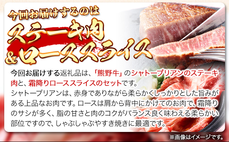 熊野牛 A4 以上 ヒレシャトーブリアン ステーキ 200g 霜降り ロース スライス 200g 株式会社魚鶴商店《30日以内に出荷予定(土日祝除く)》 和歌山県 日高町 熊野牛 黒毛和牛 A4等級以