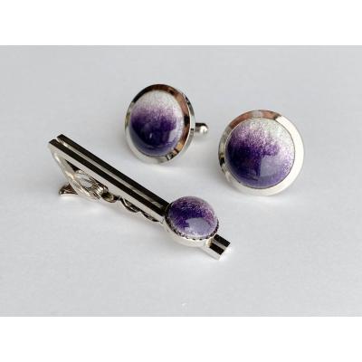 ふるさと納税 津島市 藤色の七宝焼ネクタイピン(丸)&カフスセット |  | 02