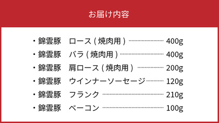 【ブランド豚肉】お米育ちの錦雲豚ギフト（焼肉用1kg）とハム類のセット_FN0401