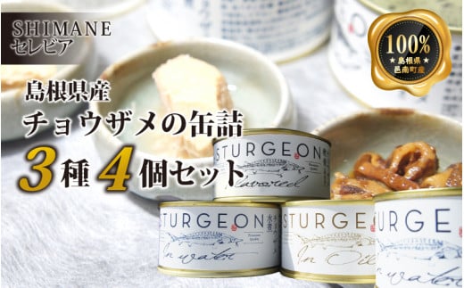 
島根県産チョウザメの缶詰　3種4個セット
