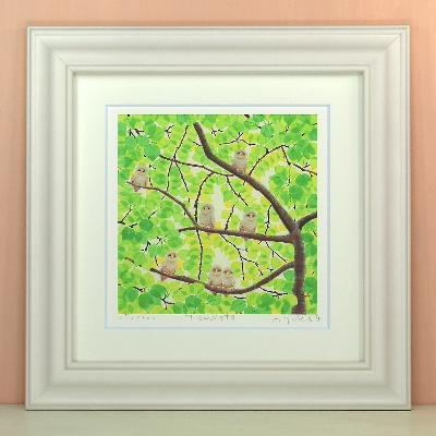 ふるさと納税 川口市 栗乃木ハルミ版画額装品「7owlets」