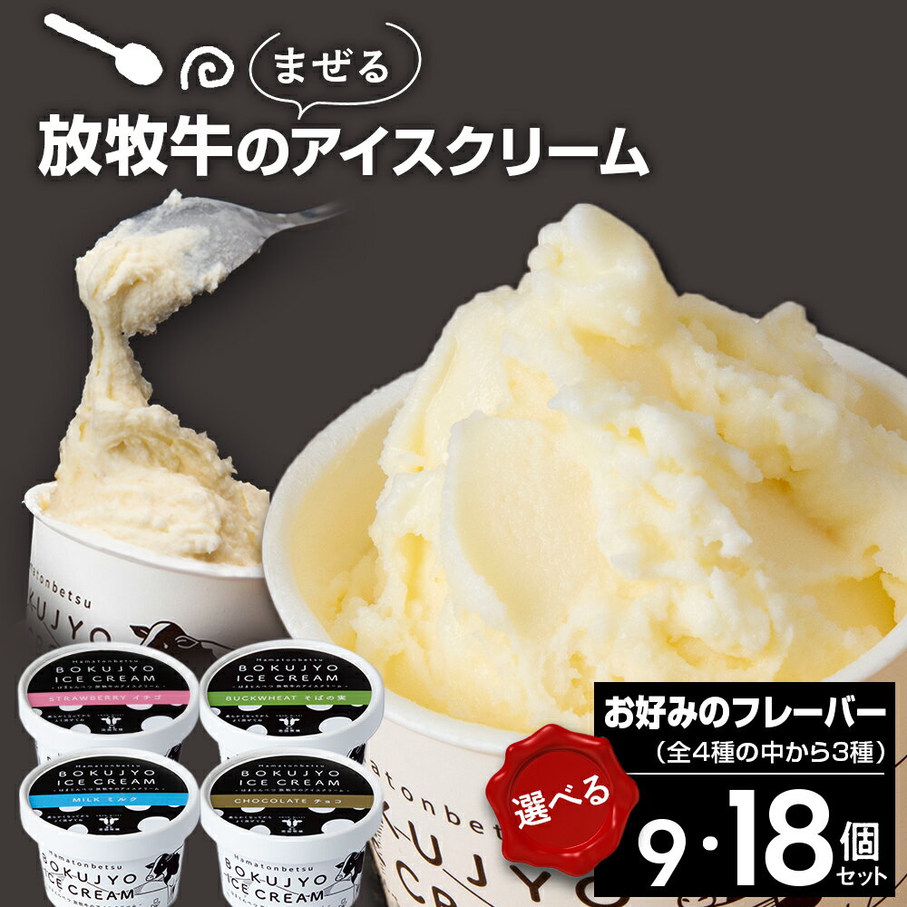 【ふるさと納税】 アイスクリーム 選べるお味4種類から3種（ ミルク イチゴ そばの実 チョコ から3種各3個・各6個）選べる個数（9個・18個）アイス 冷凍 ギフト 牛乳 チョコレート 苺 卵不使用 北海道ふるさと納税 ふるさと納税 北海道 浜頓別 通販 贈答品 贈り物