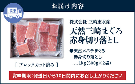 B13-023 天然三崎まぐろ 赤身 切落し 1kg (500g×2袋) お手軽 食べきり 小分け 解凍レシピ付