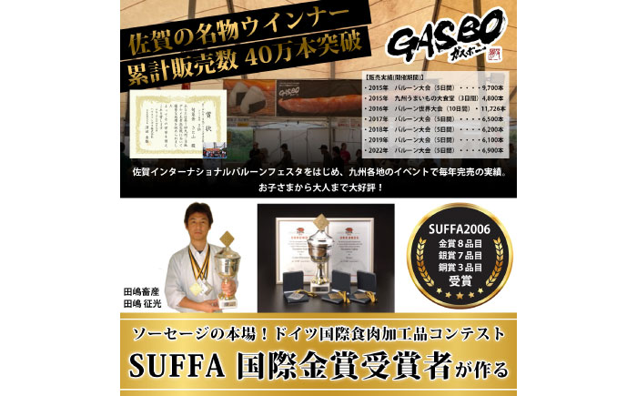 【長さ20-30cm超ロング！超粗挽きウインナー】GASBO(ガスボー)計20本(100g×2本入り×10P) / 佐賀県 / 山代ガス株式会社 旬菜舎さと山 [41AABM036]