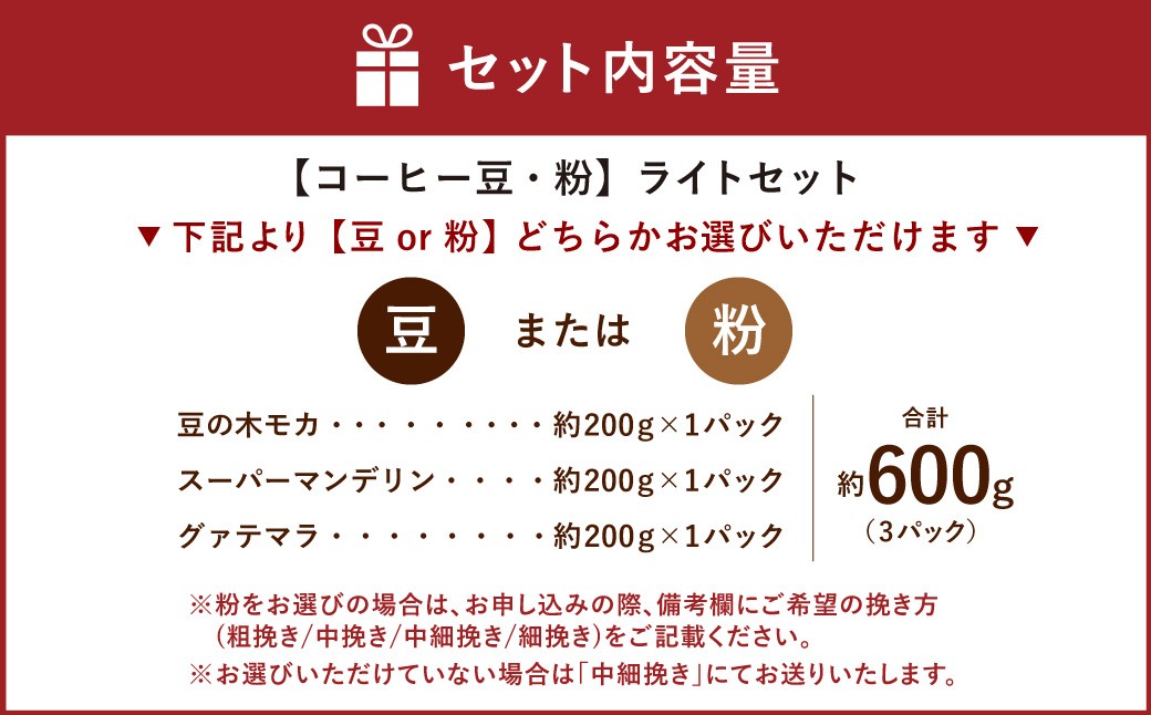 【西荻窪】【選べるコーヒー粉・豆】ライトセット 3種×約200g 
