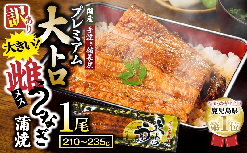 
                  【土用の丑の日特集】【訳あり（規格外）】プレミアム大トロ雌うなぎ蒲焼1尾（45尾サイズ：210～235g）　KN040-022
                