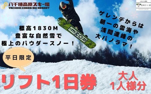 【2025-2026シーズン】八千穂高原スキー場　平日限定　リフト１日券　大人1名［AD-101］