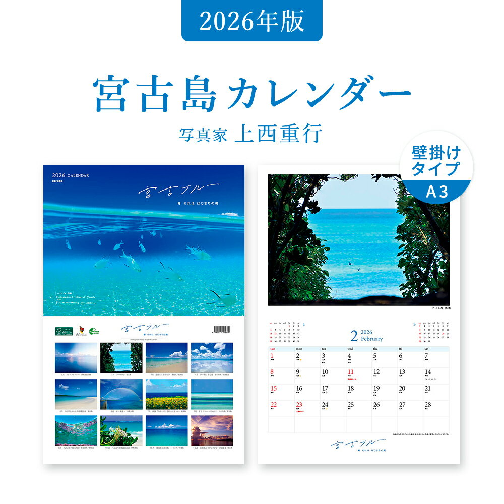 【ふるさと納税】沖縄県宮古島 壁掛けカレンダー 2025 A4サイズ （壁掛け時はA3）｜宮古ブルー【写真家 上西重行】ギフト プレゼント 人気 おすすめ 送料無料 南国 沖縄 宮古島