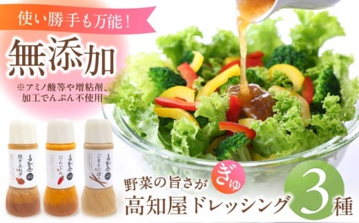 素材力 高知屋 無添加ドレッシング3本セット (人参、焼き玉ねぎ、ごまとごぼう)  【株式会社 四国健商】 [ATAF042]　国産 野菜 ドレッシング 万能ドレッシング 調味料 料理 タレ 和風 洋風 万能調味料
