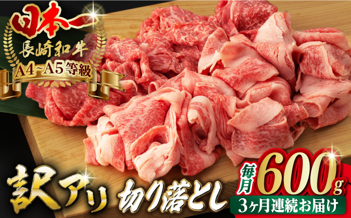 
【全3回定期便】【訳あり】切り落とし 赤身 モモ バラ 600g 長崎和牛 A4～A5ランク ワケあり 小間切れ【野中精肉店】 [VF22] 肉 牛肉 こま切れ A4～A5ランク 訳アリ ワケあり しゃぶしゃぶ すき焼き 定期便
