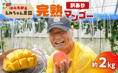 【 2026年 先行予約 】 えみちゃん農園 の 完熟 マンゴー 約2キロ（ 訳あり ） C008-007-02 完熟マンゴー フルーツ 果物 果実 訳あり 訳アリ ワケアリ 予約 限定 受付 事前予約 甘い 美味しい おいしい ジューシー とろける 甘み 濃厚 極上 マンゴージュース 鹿児島 沖永良部 ふるさと納税 知名町 おすすめ ランキング プレゼント ギフト