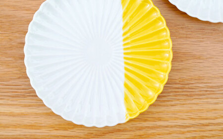 【波佐見焼】花しのぎ 取皿 ハーフカラー イエロー 2枚セット【団陶器】[PB197]