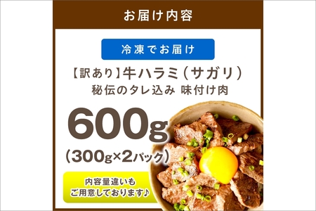 【訳あり】牛ハラミ（サガリ） 秘伝のタレ込み 味付け肉 600g（300g×2パック）