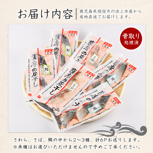 桜島火山灰で魚を熟成旨味が詰まった『薩摩の灰干し』2～3種合計6Pセット(浜上水産/010-1865) 干物 灰干し 魚 魚介 海鮮 つまみ おかず 惣菜 さば さわら たい 鯖 鰆 鯛 海鮮 国産 