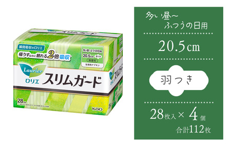 ロリエ スリムガード　多い昼～ふつうの日用 羽つき　28枚入り×4個セット 【合計112枚】　生理用品 ナプキン ロリエ スリムガード 羽つき 無香料