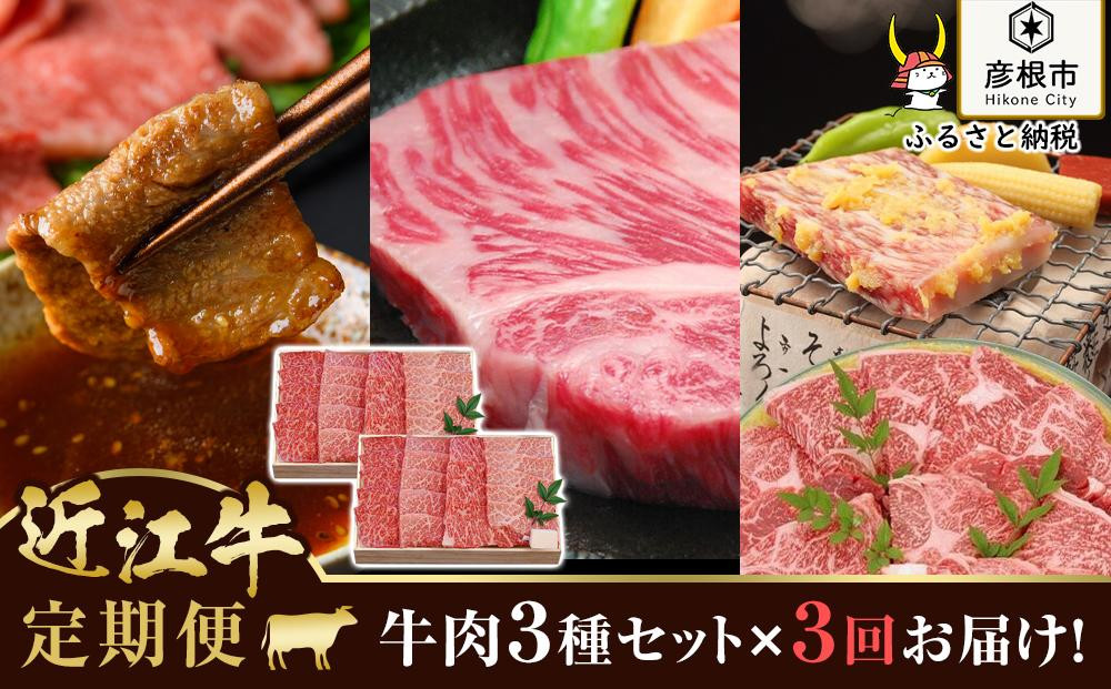 
【千成亭】3ヵ月連続お届け！近江牛定期便（三角バラ焼肉600g・サーロイン180g×2枚、ヒレ150g×2枚・近江牛味噌漬け700g）
