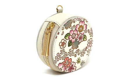 【文庫屋大関】マカロンポーチ かすみ桜【皮革工芸品】 ポーチ ミニポーチ 小物入れ アクセサリー入れ イヤホン入れ 収納 保管ケース 手のひらサイズ  本革 革 皮革 工芸品 工芸 雑貨 ギフト プレ