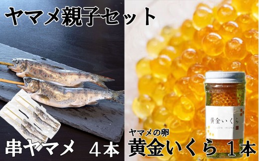 【幻の珍味】「黄金いくら」（ヤマメの卵醤油漬け）（１本）と串ヤマメ（２本入り×２パック）の親子セット　 いくら イクラ 魚卵 小分け 数量限定 旬 人気 贈答 美味しい ヤマメ 鱒 冷凍 お取り寄せ