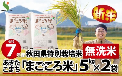 【新米】令和7年産秋田県特別栽培米あきたこまち「まごころ米(無洗米)」10kg 155P9202　/ 米 無洗米 10kg あきたこまち 令和7年産 特別栽培米 まごころ米 秋田県 お米 弁当 おにぎり 大館 東北 秋田 小分け こわけ 大館市 10キロ 10ｷﾛ 10きろ
