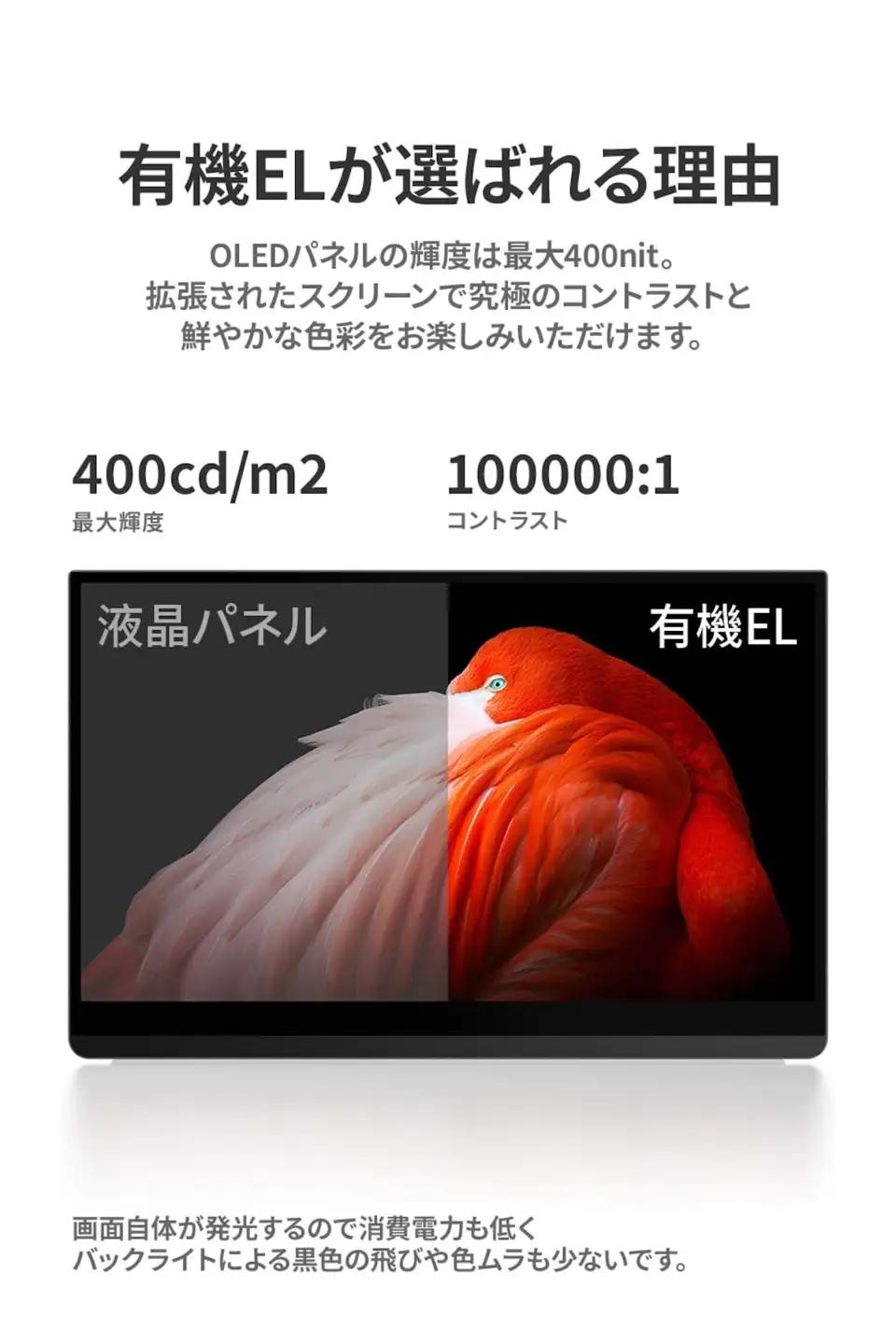 EHOMEWEI モバイルモニター 有機EL 13.3インチ 薄型5mm [1307]