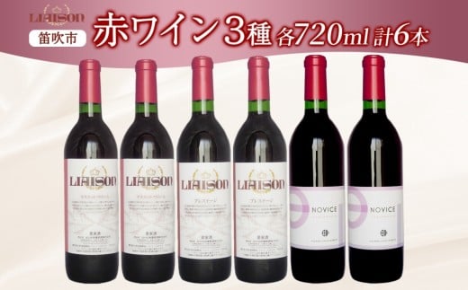 赤ワイン 3種 6本 720ml セット ベーリーA プレステージ Liaison NOVICE リエゾン ノヴィス フルボトル ワイン 赤ワイン お酒 飲み比べ 山梨 日川中央葡萄酒 送料無料 山梨県 笛吹市 177-7-36
