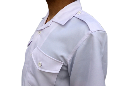 【船員服】半袖開襟パイロットシャツ Lサイズ 開襟シャツ 半袖シャツ オープンカラー オープンカラーシャツ 白 ホワイト white ポリエステル オリジナル 大人 日本製 広島県 呉市 ku091-