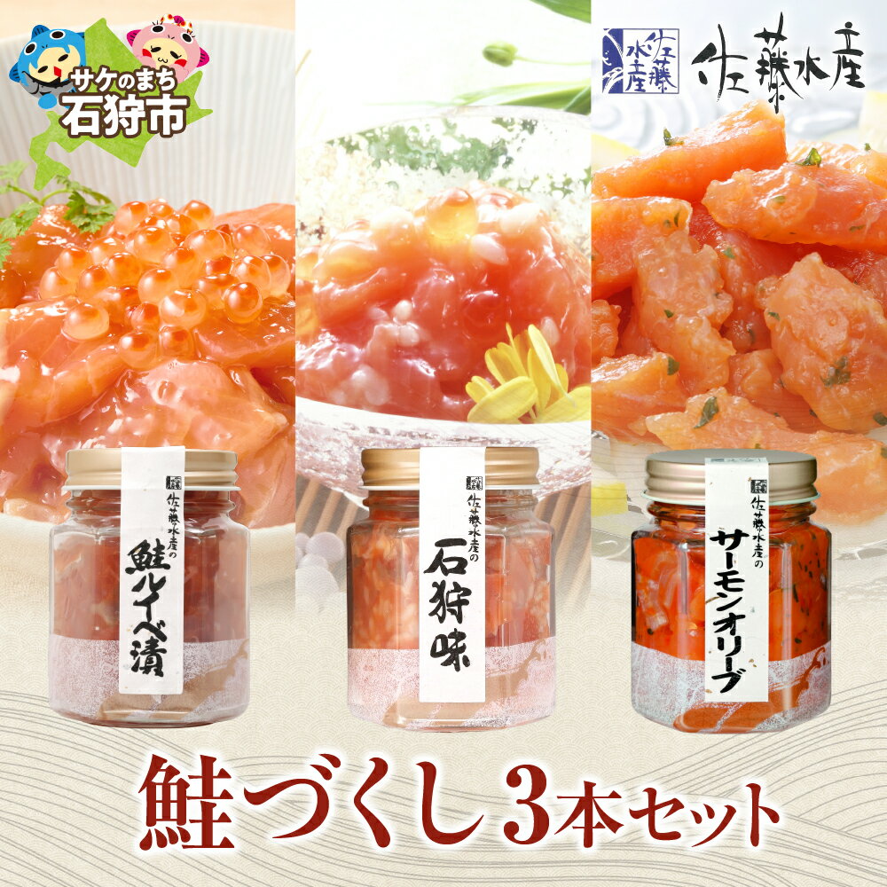 【ふるさと納税】鮭 ルイベ漬け 惣菜＜佐藤水産＞鮭づくし3本セット(ルイベ漬・石狩味・サーモンオリーブ 110g×各1)石狩市 北海道 鮭 さけ サケ サーモン 加工品 惣菜 味付き 鮭ルイベ 鮭るいべ バラエティセット セット（のし対応可）