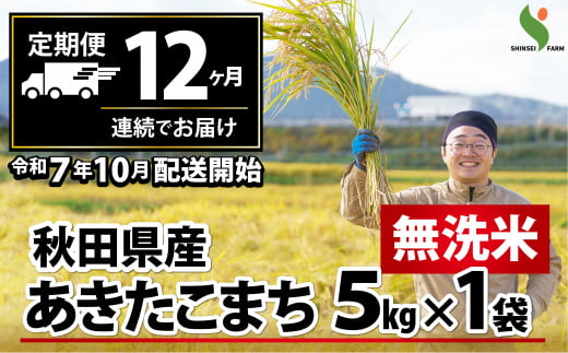 新米先行受付 【定期便12ヶ月】秋田県産あきたこまち(無洗米)5kg 900P9204 　/ 米 無洗米 5kg 白米 令和7年産 秋田県産 あきたこまち 5kg×1袋 おにぎり 大館 東北 秋田 小分け こわけ 大館市 5キロ 5ｷﾛ 5きろ