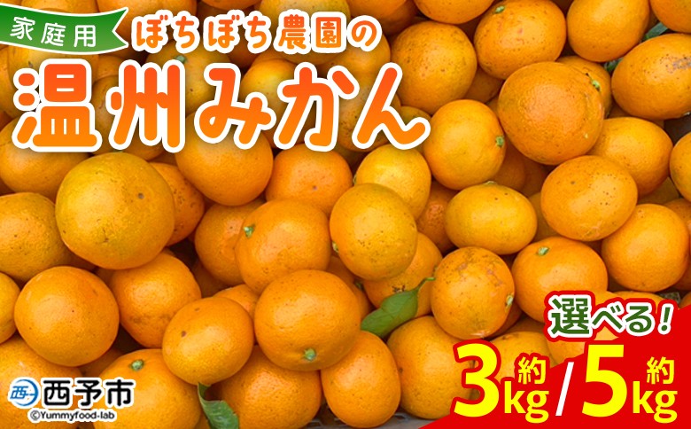 
                  ＜ぼちぼち農園の温州みかん 家庭用 3/5kg＞ 選べる 3キロ 5キロ うんしゅうみかん 温州ミカン 訳あり わけあり ワケアリ 果物 みかん ミカン 柑橘 フルーツ 国産 特産品 ぼちぼち農園 愛媛県 西予市【常温】『2025年11月～12月迄に順次出荷予定』
                