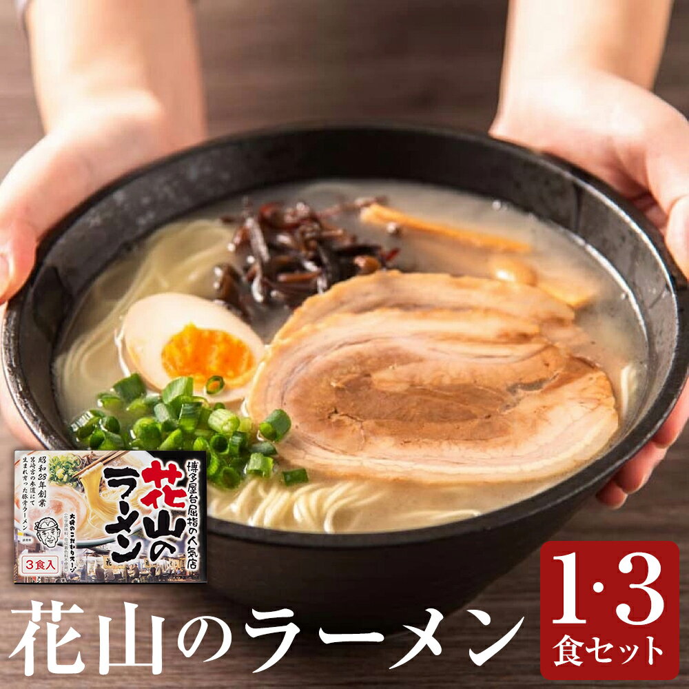 【ふるさと納税】＜選べる内容量＞花山のラーメン 1食セット（計145.5g） / 3食セット（計436.5g） 豚骨ラーメン 豚骨 とんこつ ラーメン らーめん 拉麺 麺 スープ 香味オイル 麺類 博多 福岡県 嘉麻市 送料無料