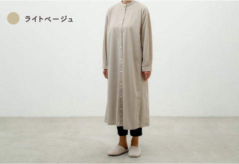 スタンドカラーシャツワンピース 3色 2サイズ展開　ライトベージュ（M-L）