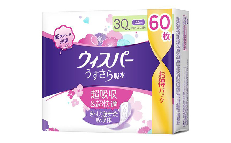 
ウィスパー うすさら吸水 吸水ケア 吸水ナプキン 30cc 60枚入 2パック
