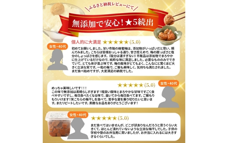梅干し 無添加 訳あり はちみつ梅干1kg（500×2） 紀州梅香 / ワケあり つぶれ つぶれ梅 梅干し うめぼし【baiko001A】