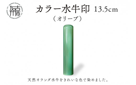 カラー水牛印【天然オランダ水牛】(オリーブ)13.5mm《 雑貨 印鑑 水牛 もみ革 水牛印 ケース付き 革 》【2407S09806】