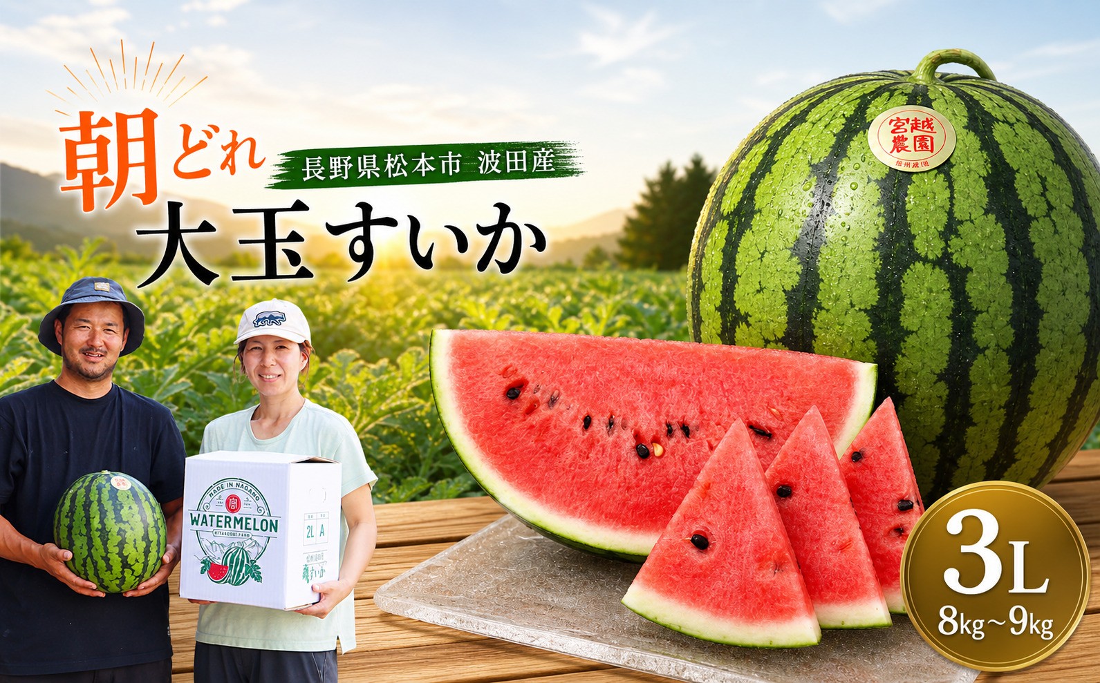 
                  松本市 波田産 大玉すいか ３L（8kg～9kg)│ 信州 松本市 長野県 西瓜 すいか 果物 大玉 スイカ フルーツ くだもの 新鮮 果汁 ジューシー 大きい ふるーつ 発送
                