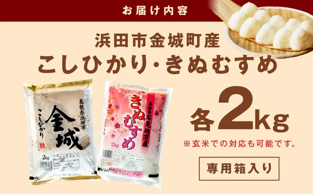 【令和7年産】浜田市金城町産こしひかり（２ｋｇ×１袋）・きぬむすめ（２ｋｇ×１袋） 米 お米 精米 白米 玄米 こしひかり コシヒカリ きぬむすめ ごはん 一等米 食べ比べ セット 【058_1827