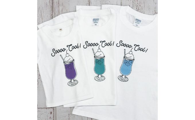 3人兄弟姉妹でおそろい /クリームソーダ パープル（小）グリーン（中）ブルー（大）/ Tシャツ3枚組ギフトセット（80cm×120cm×130cm）