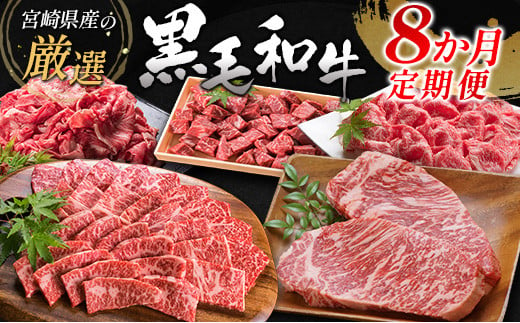 
宮崎県産黒毛和牛 8か月定期便 牛肉 焼肉 ステーキ 国産【F77-25】
