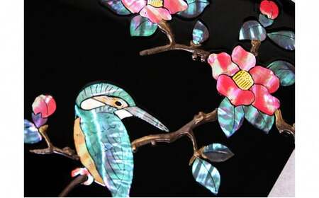 小箱 錆絵花鳥 椿 民芸品 工芸品 伝統技術 おしゃれ キレイ 木の枝 小鳥 螺鈿 描いた 物入れ  FAD-0987